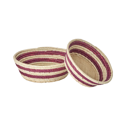 Aubergine Set of 2 Round Raffia Bread Baskets - Rice DK