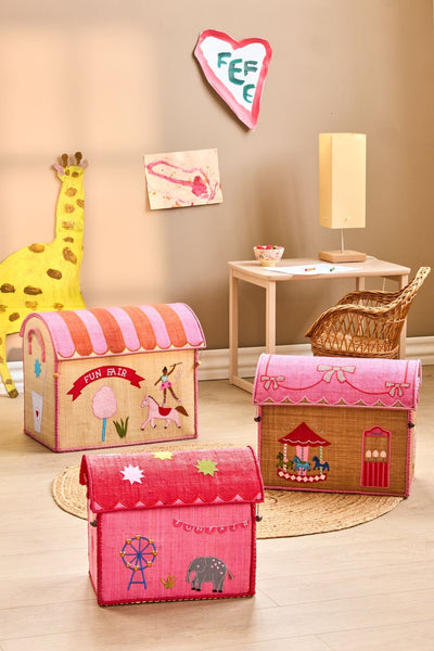 Small Pink Fun Fair Raffia Play & Toy Storage Basket - Rice DK