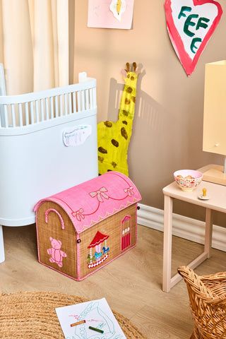 Medium Pink Fun Fair Raffia Play & Toy Storage Basket - Rice DK