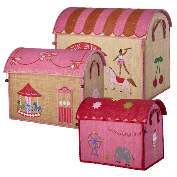 Small Pink Fun Fair Raffia Play & Toy Storage Basket - Rice DK