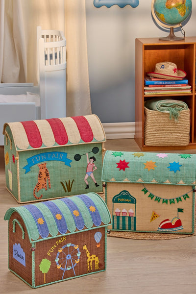 Small Blue Fun Fair Raffia Play & Toy Storage Basket - Rice DK