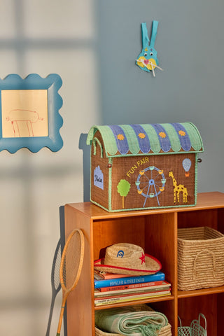 Small Blue Fun Fair Raffia Play & Toy Storage Basket - Rice DK