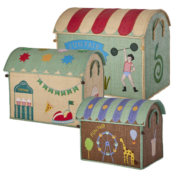 Small Blue Fun Fair Raffia Play & Toy Storage Basket - Rice DK