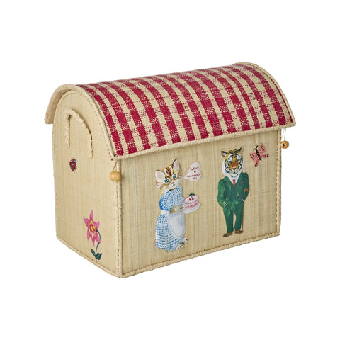 Angled view of Small Nathalie Lété Raffia Play & Toy Storage Basket by Rice DK