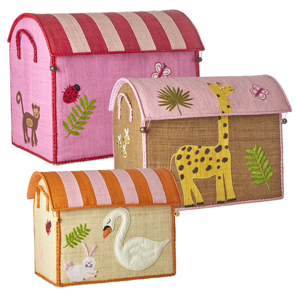 Medium Pink Wildlife Raffia Play & Toy Storage Basket - Rice DK