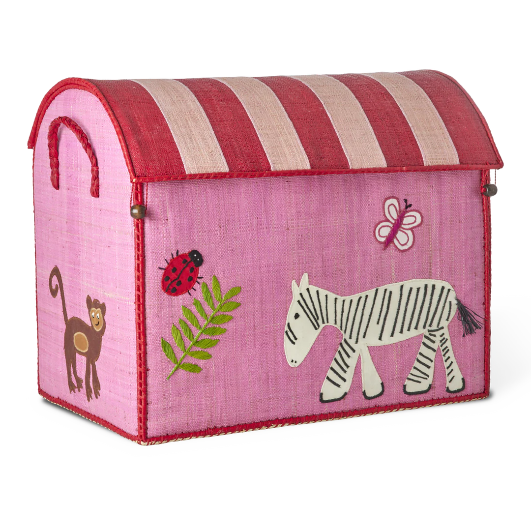 Large Pink Wildlife Raffia Play & Toy Storage Basket - Rice DK