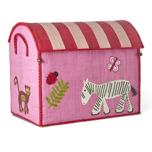 Large Pink Wildlife Raffia Play & Toy Storage Basket - Rice DK