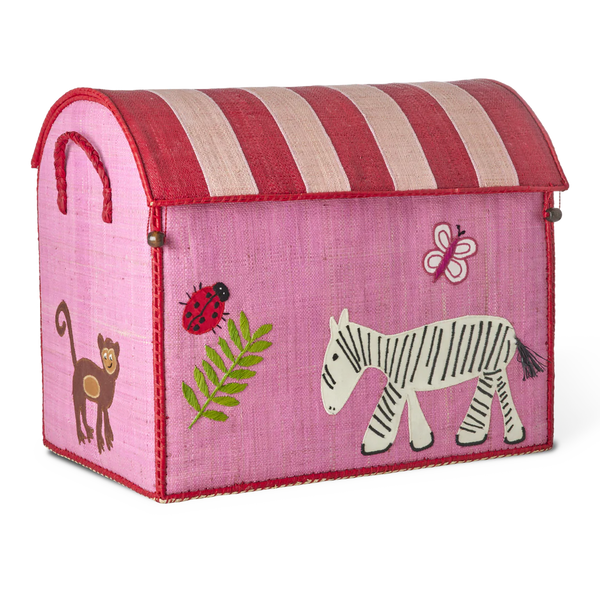 Large Pink Wildlife Raffia Play & Toy Storage Basket - Rice DK