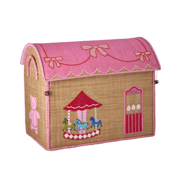 Medium Pink Fun Fair Raffia Play & Toy Storage Basket - Rice DK