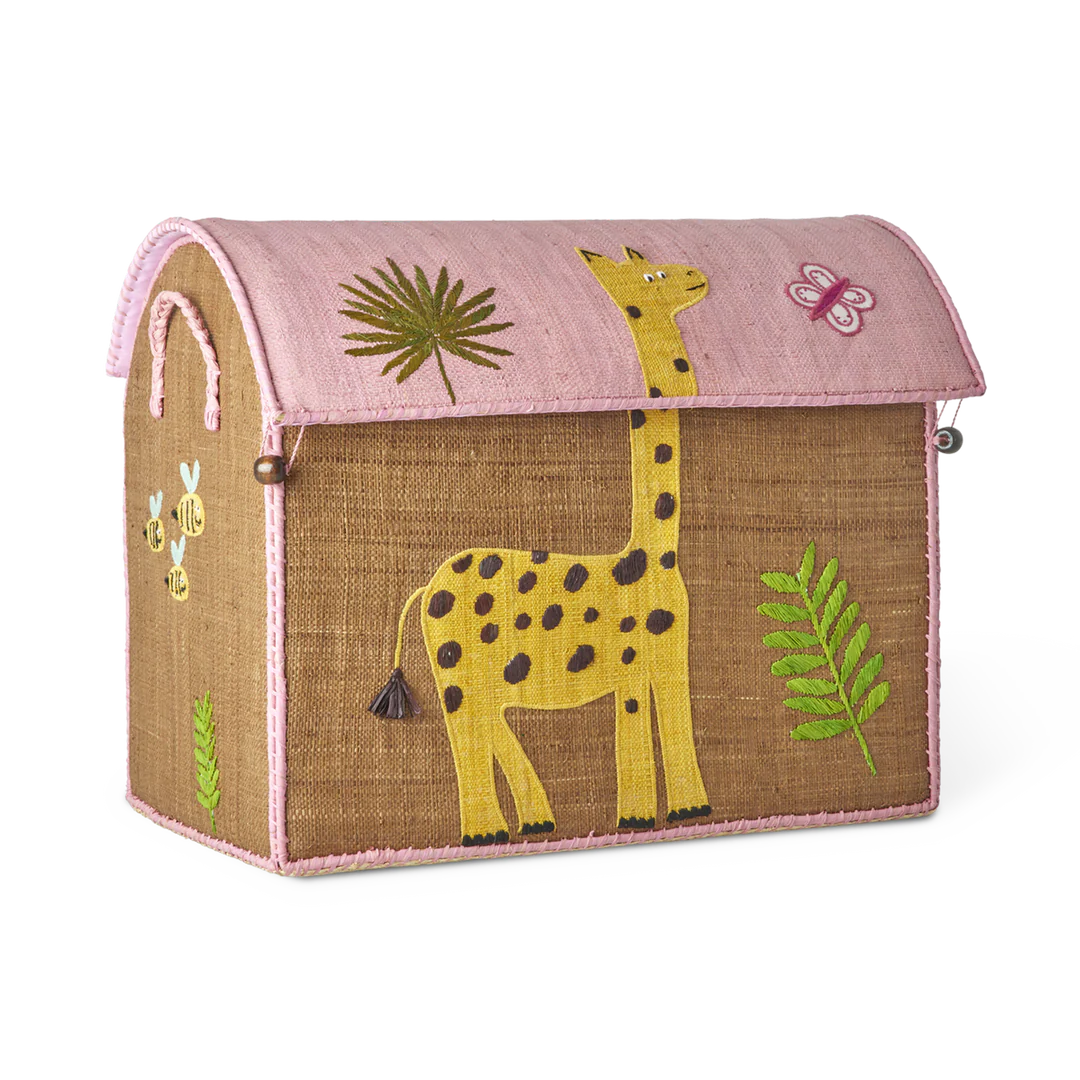 Medium Pink Wildlife Raffia Play & Toy Storage Basket - Rice DK