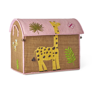 Medium Pink Wildlife Raffia Play & Toy Storage Basket - Rice DK