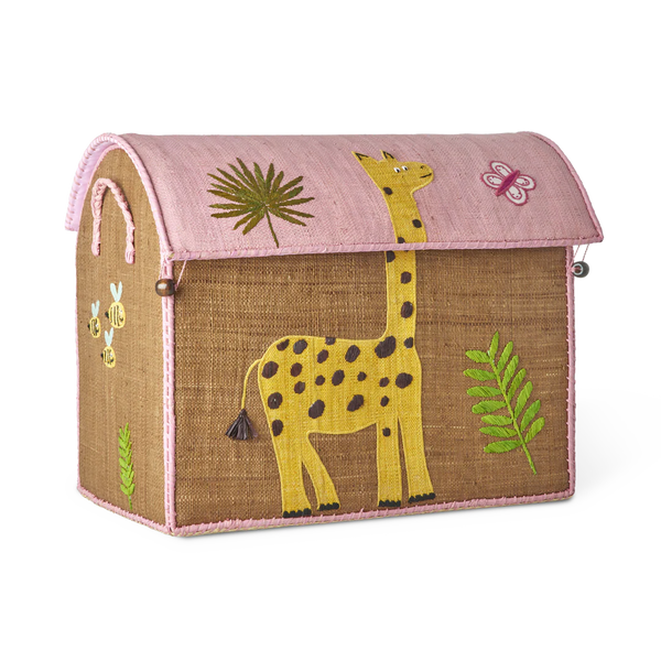 Medium Pink Wildlife Raffia Play & Toy Storage Basket - Rice DK