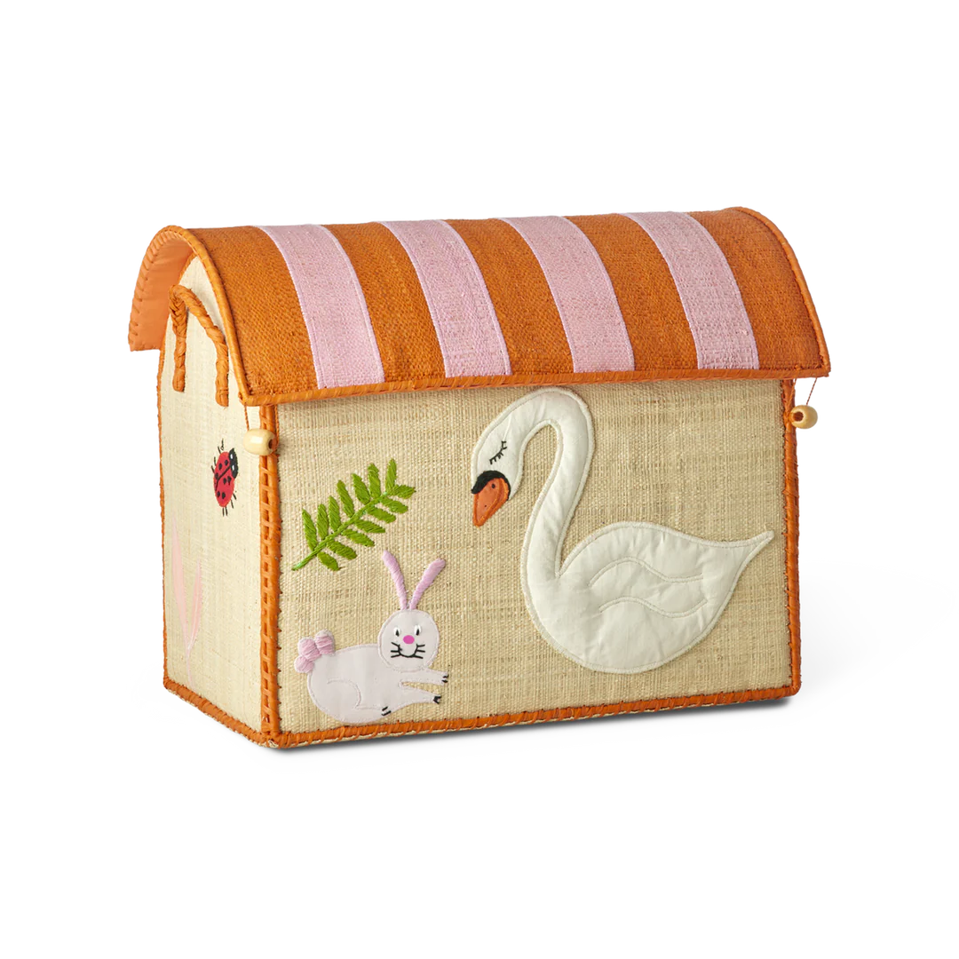 Small Pink Wildlife Raffia Play & Toy Storage Basket - Rice DK