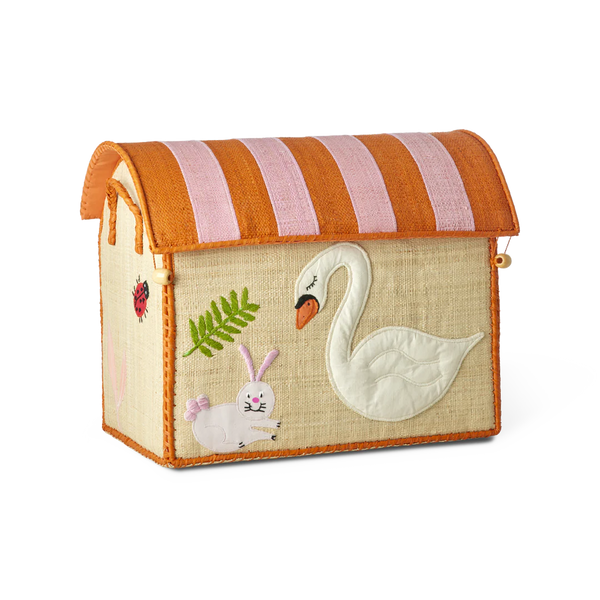 Small Pink Wildlife Raffia Play & Toy Storage Basket - Rice DK