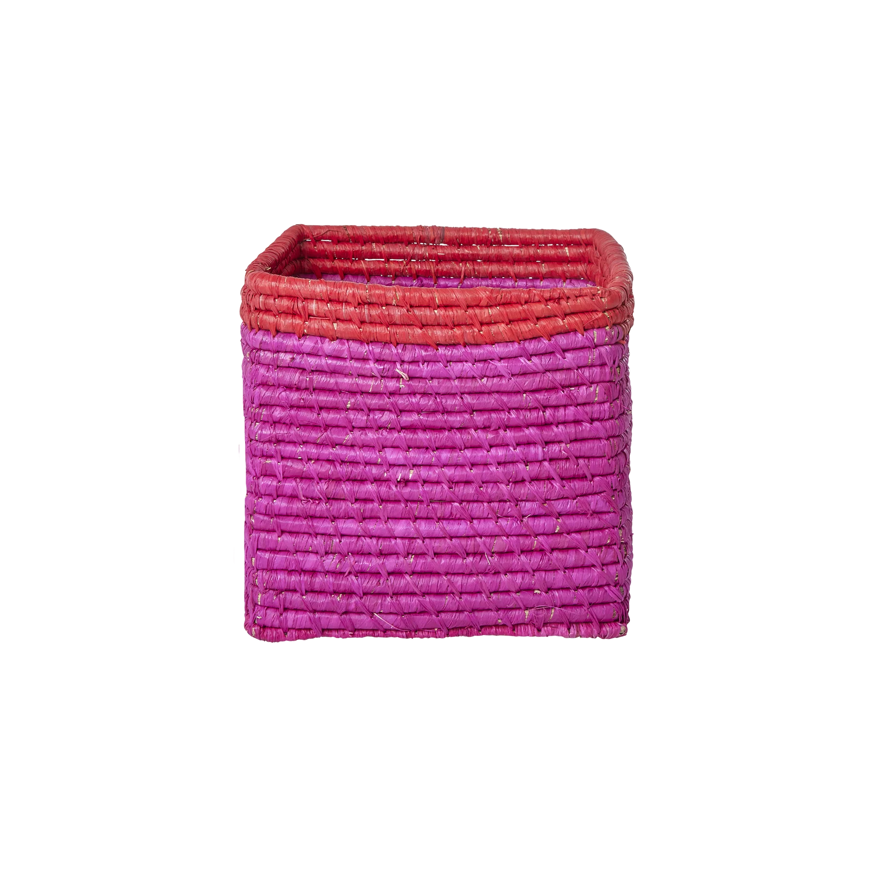 Fuchsia/Red Small Square Raffia Storage Basket - Rice DK
