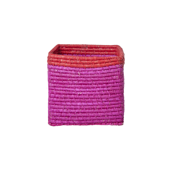 Fuchsia/Red Small Square Raffia Storage Basket - Rice DK