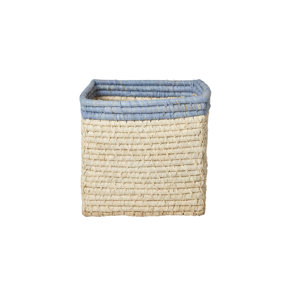 Natural/Blue Small Square Raffia Storage Basket - Rice DK