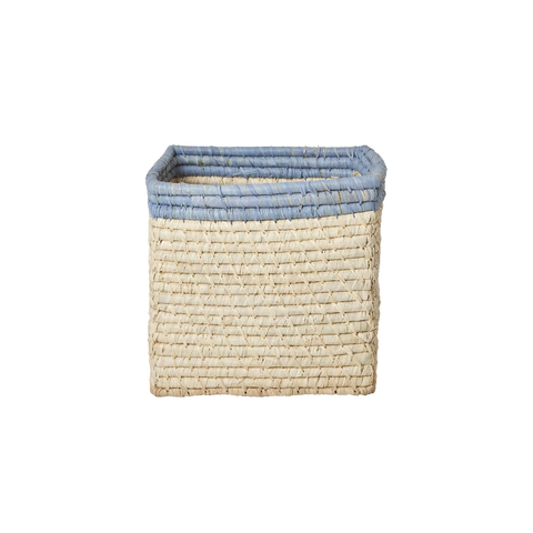 Natural/Blue Small Square Raffia Storage Basket - Rice DK