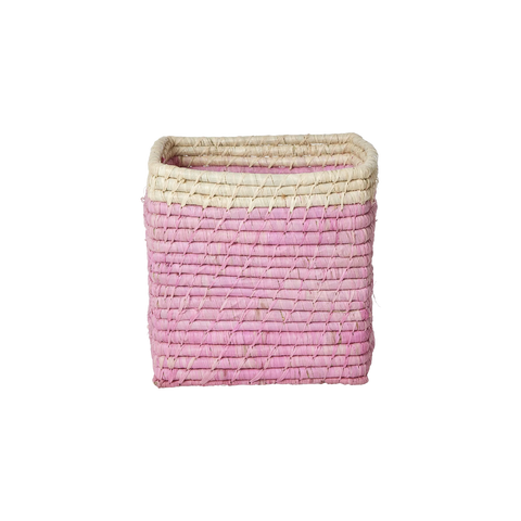 Pink/Natural Small Square Raffia Storage Basket - Rice DK