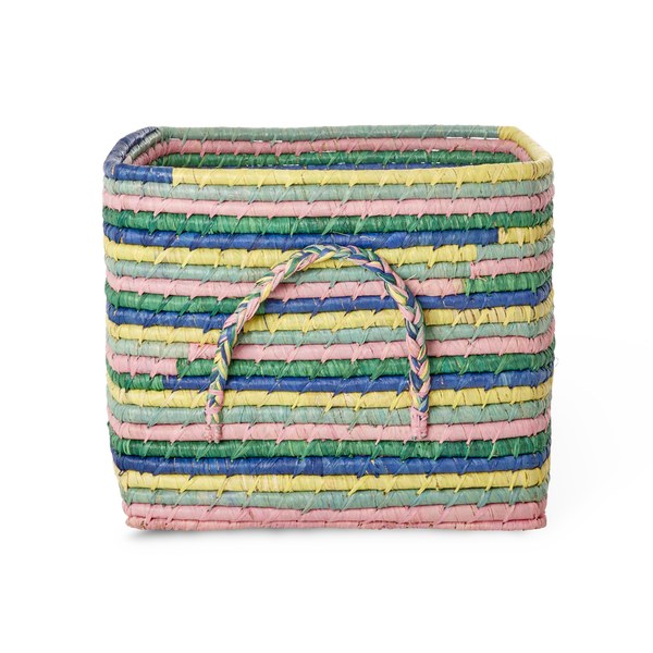 Multicolour Square Raffia Storage Basket - Rice DK