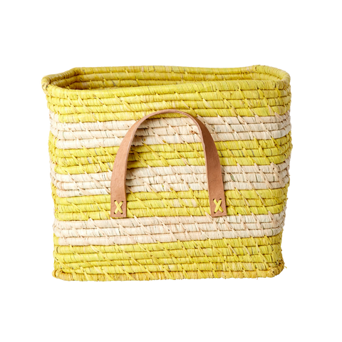 Yellow Stripes Square Raffia Basket - Rice DK