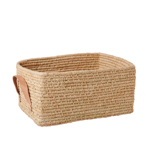 Natural Rectangular Raffia Basket - Rice DK