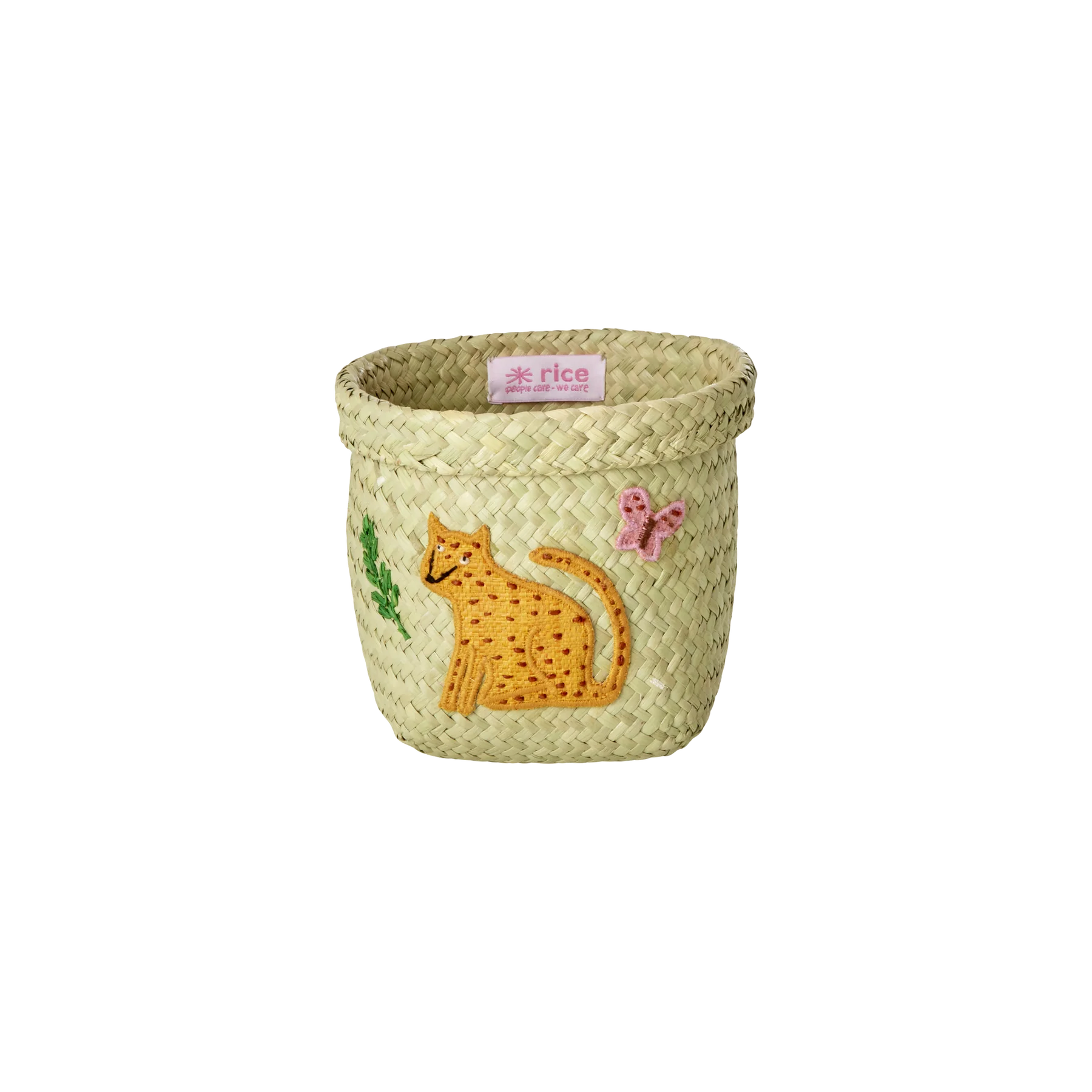 Extra Small Leopard Embroidery Round Raffia Storage Basket - Rice DK