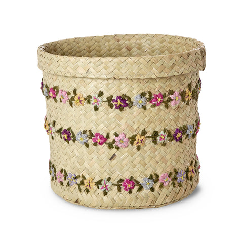 Large Flower Vine Raffia Round Basket - Rice DK