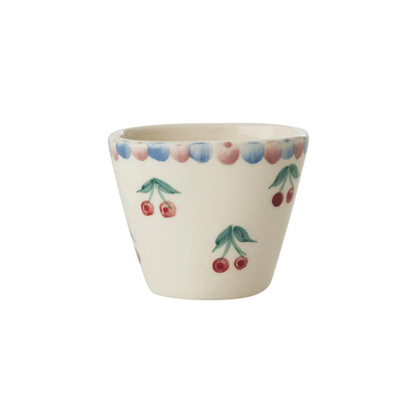 Extra Small Off-White Ceramic Oval Espresso Cup with Hand-Painted Cherries - Rice DK