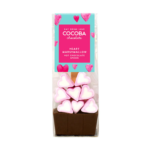 Milk Hot Chocolate Spoon with Heart Marshmallows - Cocoba Chocolate