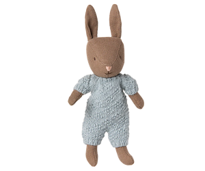 Micro Brown Rabbit in Blue Knitted Suit - Maileg