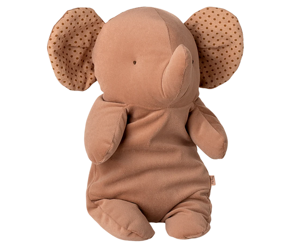 Pink soft toy elephant on a white background