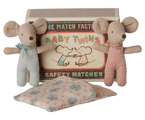 Twins in Check Print, Baby Mice in Matchbox - Maileg