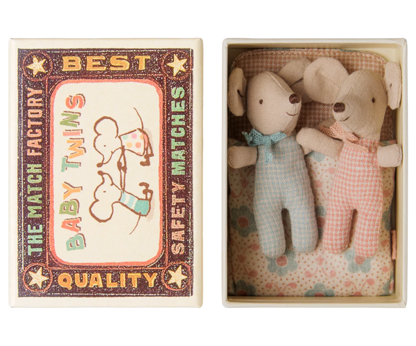 Twins in Check Print, Baby Mice in Matchbox - Maileg