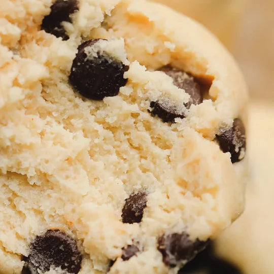 Close-up of a chocolate chip cookie with a blurred background