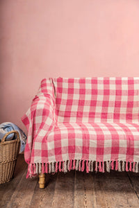 Dark Pink 100% Recycled Gingham Throw - Ian Snow