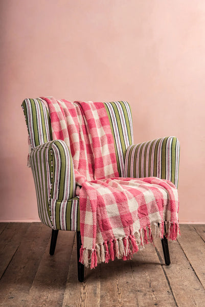 Dark Pink 100% Recycled Gingham Throw - Ian Snow