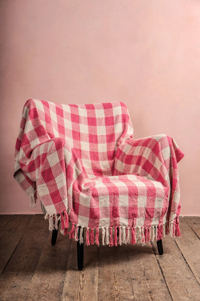 Dark Pink 100% Recycled Gingham Throw - Ian Snow