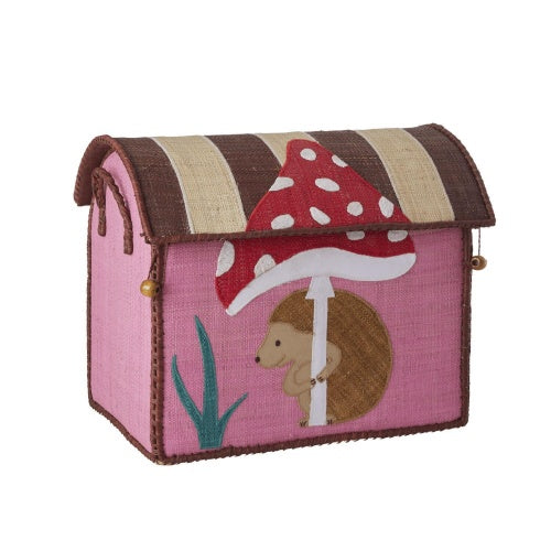 Small Pink Forest Raffia Play & Toy Storage Basket - Rice DK