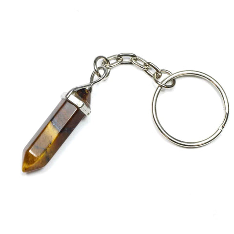 Gold Tigers Eye Crystal Point Keyring - The Psychic Tree