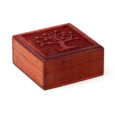 Mango Wood Carved Tree of Life Trinket Box