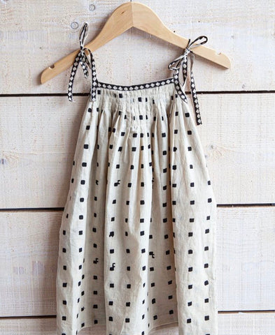 Girls Cream & Black Dot String-Tie Dress - Sissoo Organic