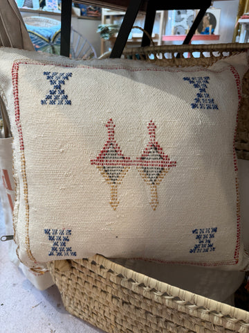 Medium White Handmade Moroccan Cushion - Sabra Cactus Silk  - High Cratfy