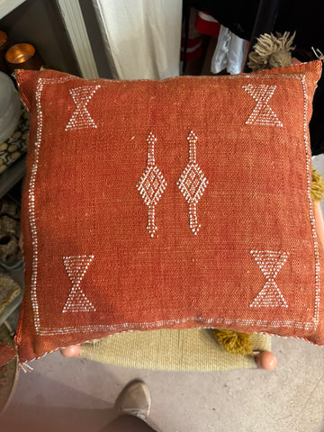 Medium Burnt Orange Handmade Moroccan Cushion - Sabra Cactus Silk - High Cratfy
