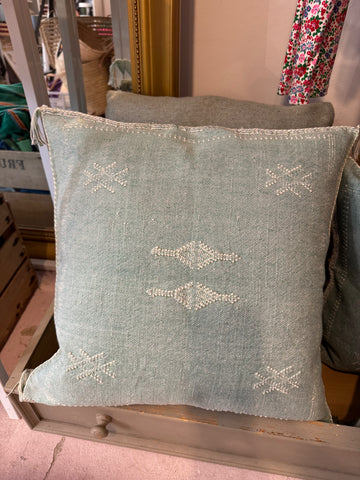 Medium Teal Handmade Moroccan Cushion - Sabra Cactus Silk - High Cratfy