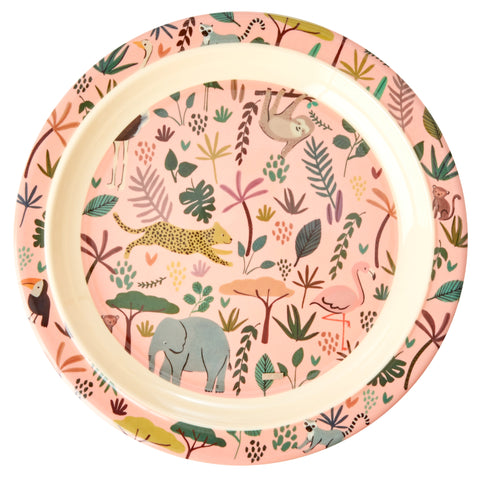 Coral All Over Jungle Animals Print Melamine Dinner Plate - Rice DK