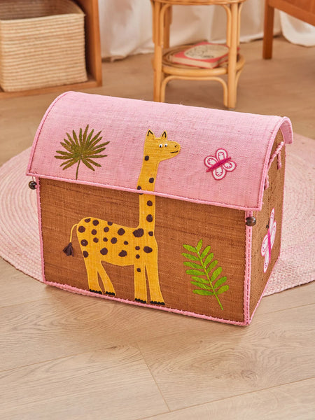 Medium Pink Wildlife Raffia Play & Toy Storage Basket - Rice DK