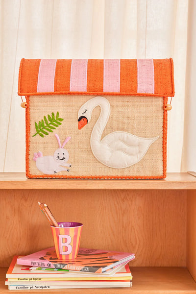 Small Pink Wildlife Raffia Play & Toy Storage Basket - Rice DK