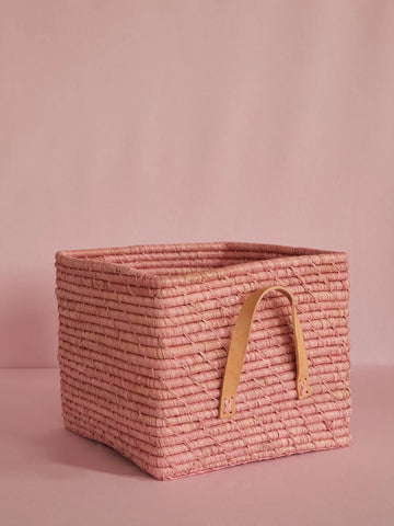 Soft Pink Square Raffia Basket - Rice DK