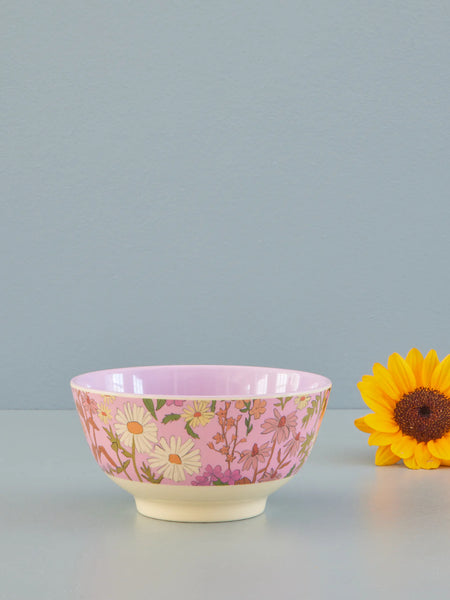 Pink Daisy Dearest Print Medium Melamine Bowl - Rice DK